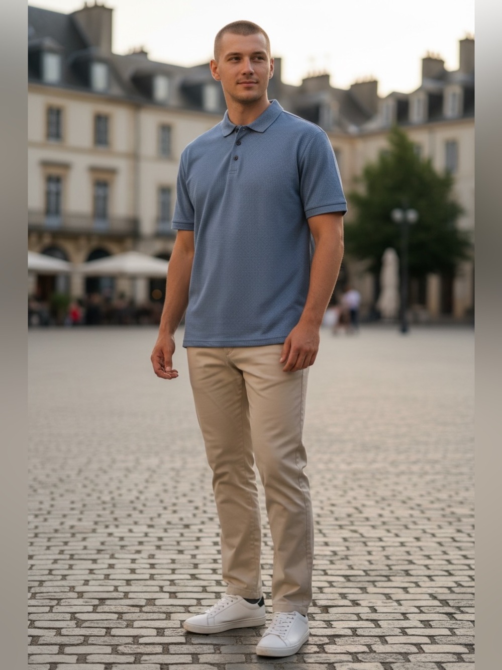 Men's Blue Polo Shirt Breathable and Wrinkle Free